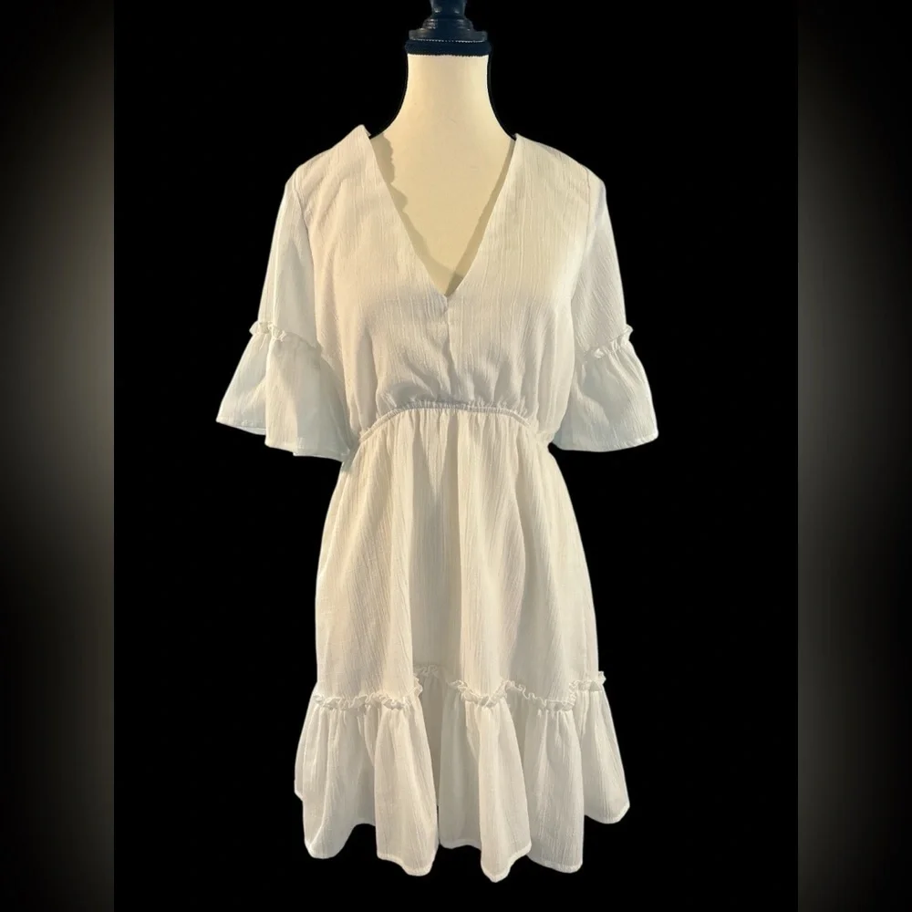 Lulu's Elegant White V-Neck Dress - Picture 4 of 9